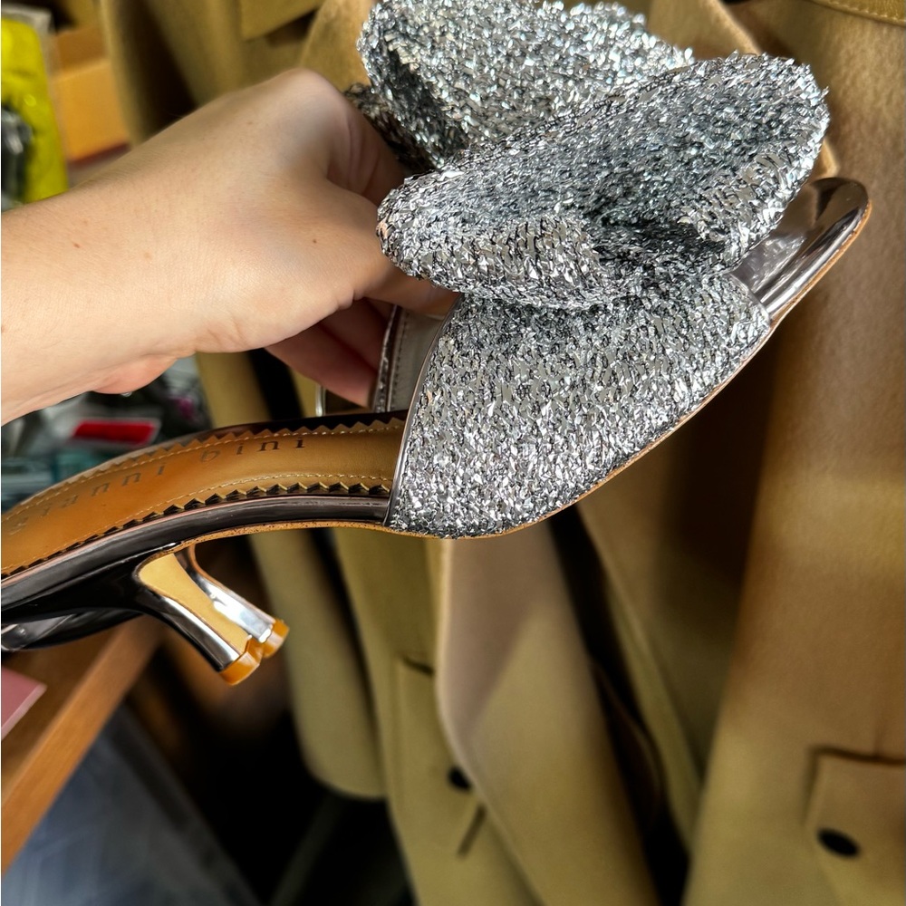 Gianni Bini Silver Bow-Accent Slingback Sandals